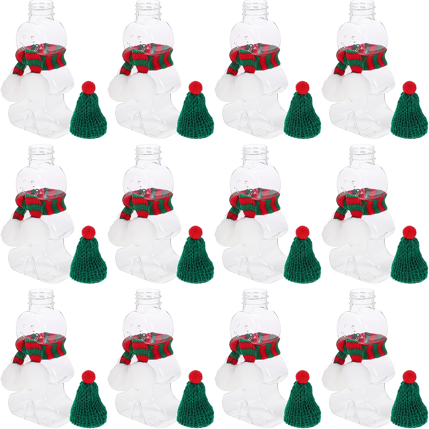 Image of Gift For Her/him Transparent Gift Packaging Bottle For Christmas Gingerbread Men (200ml With Silvery Standard Cap, 6pcs Each Of Red And Green Scarves, And 6 Green Hats) Totaling 18pcs