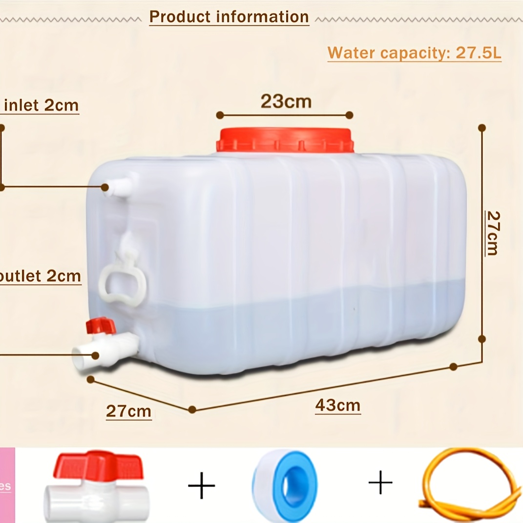 TEMU Large Capacity Water Tank With Faucet For Household And Outdoor Use 25l/50l/80l/110l/200l Portable And Durable Plastic Water Storage Cube