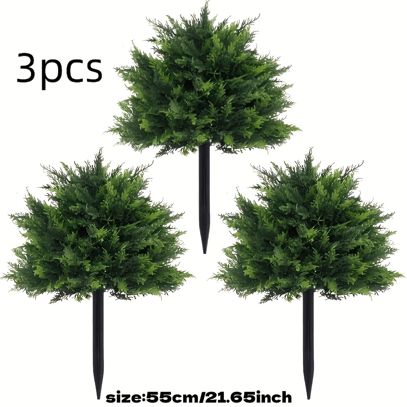 Image of 3pcs Large Artificial Cedar Shrubs With Ground Spikes - Uv-resistant Faux /pine Bushes For Outdoor And Indoor Porch Garden Decoration, Ideal For Halloween, Christmas, Thanksgiving, Holiday Decor