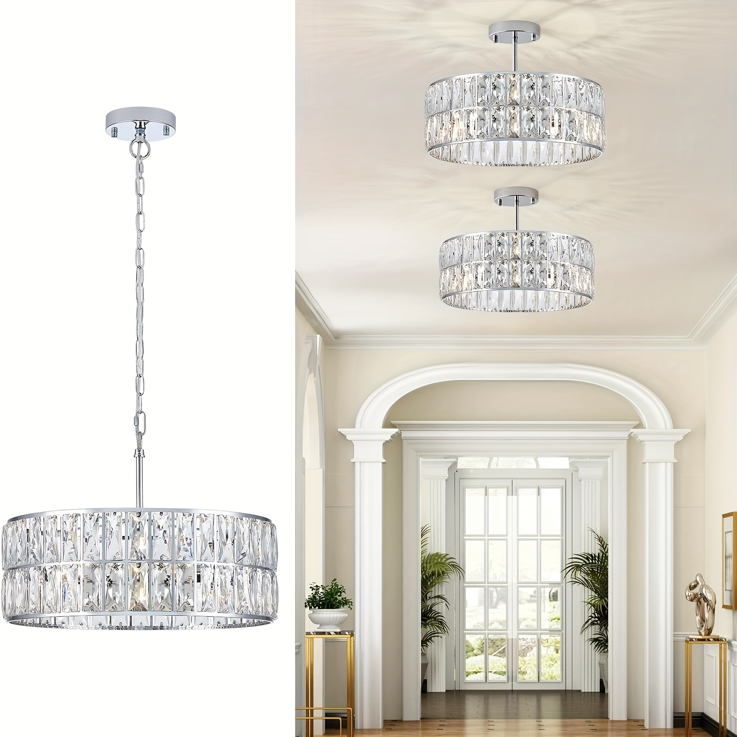 12-light modern crystal ball pendant chandelier adjustable metal
