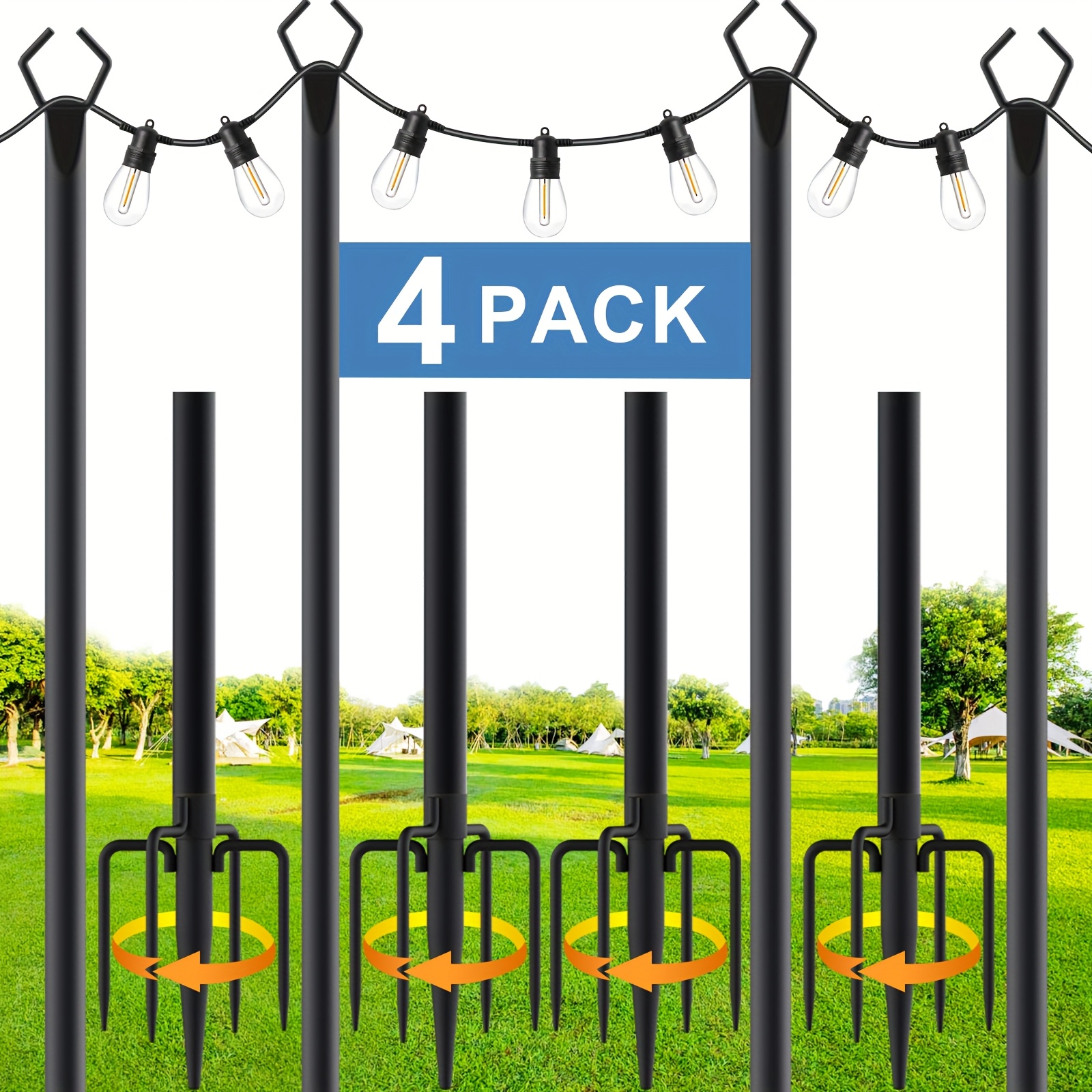 TEMU 4-pack 8.9ft String Light Poles, Light Poles For Outdoor String Lights, Outdoor Light Poles With Fork, Metal Poles Stand For Patio, Backyard,