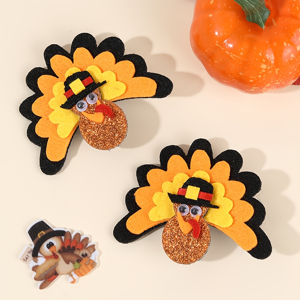 TEMU 2pcs Thanksgiving Turkey Hair Clips Felt Glitter Turkey Barrettes Fall Autumn Accessories For Women Party Decor