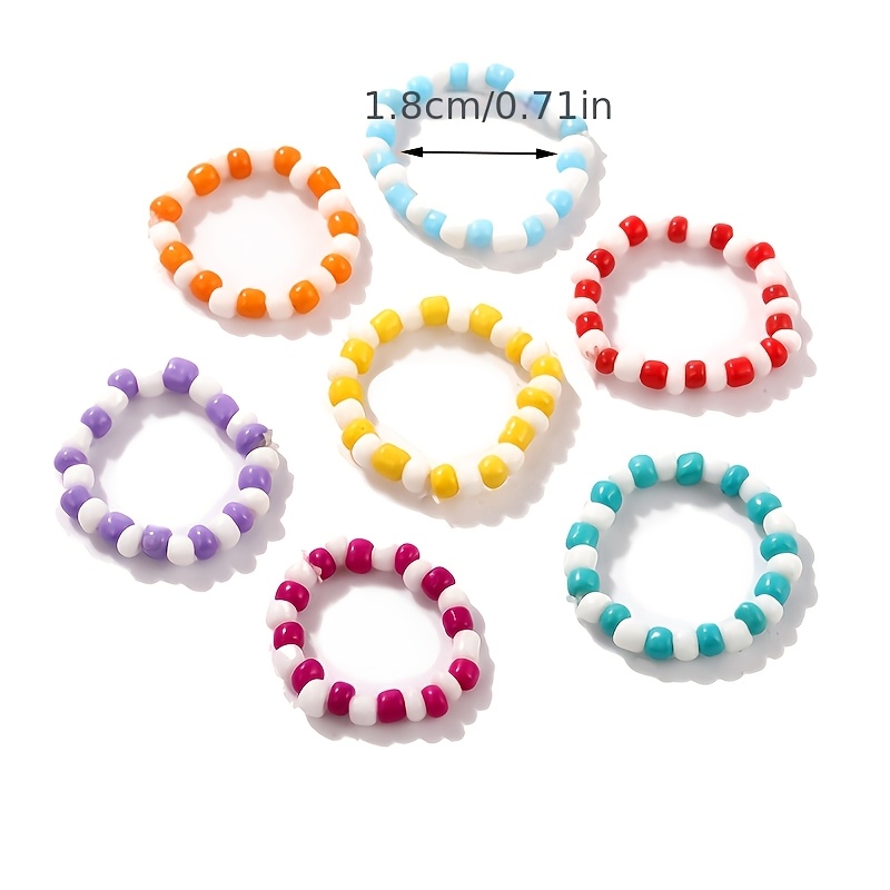 7pcs Cute Woven Candy-Colored Seed Bead Ring Set for Women
