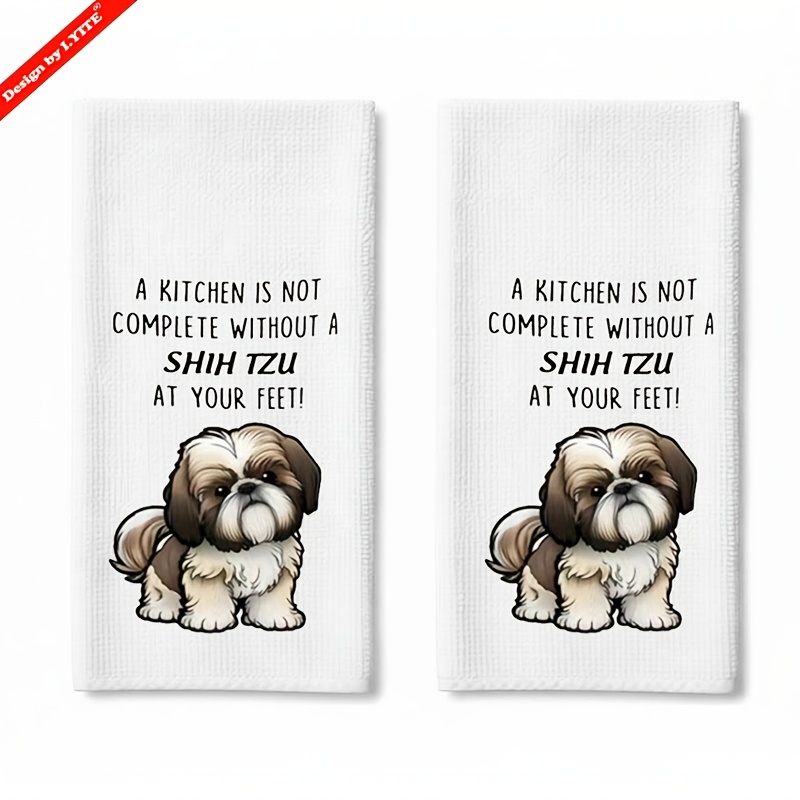 TEMU 2pcs Set, Funny Kitchen Towel, 16x24 Inches, Contemporary Style, Shih Tzu Dog Print, Microfiber Kitchen Towel, Soft Dishcloth, Super Absorbent,