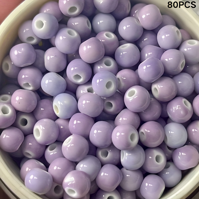 TEMU Perline in ceramica, forniture per di gioielli, 80 perline in ceramica viola chiaro, con texture , adatte per e designer indipendenti, materiali