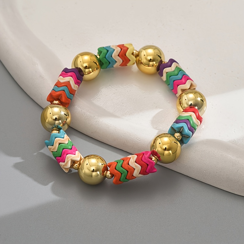 Colorful Wavy Multicolor Bead Bracelet, Women's Accessory