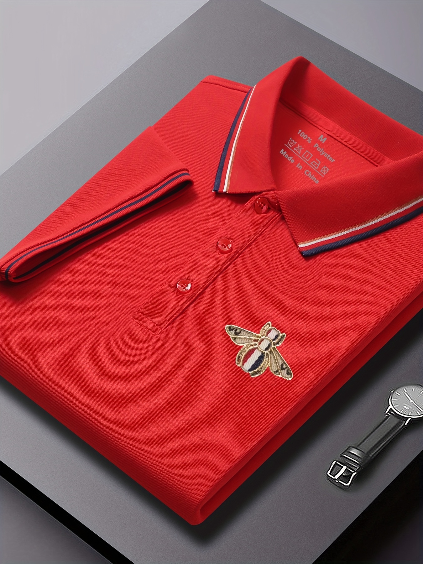 Women's Casual Green Shirt with Insect Emblem - Short Sleeve, 100% Polyester, Lightweight Summer Top with Contrasting Trim and Button-Up Collar