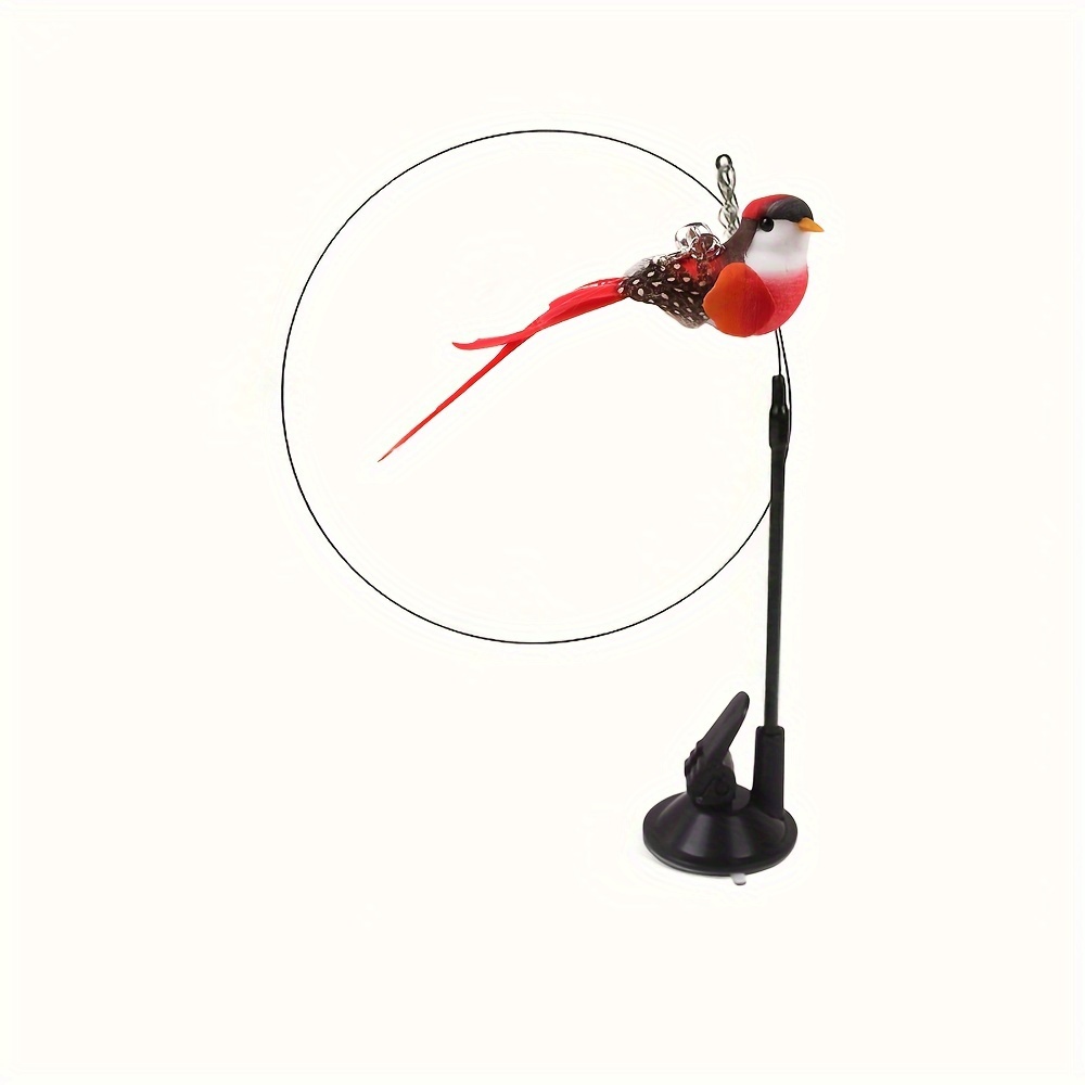 TEMU [customer Favorite] Interactive Bird-shaped Cat Teaser Wand With Suction Cup Base And Bell - Detachable, Durable Polyester Blend For Indoor Play