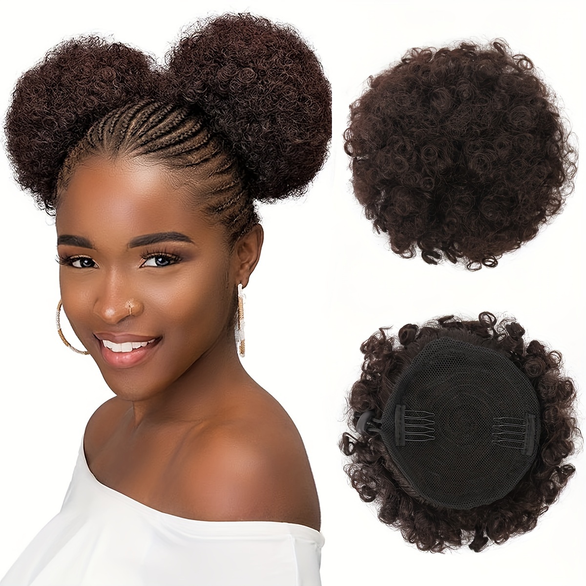 

Women's Afro Puff Drawstring Ponytail - Soft Synthetic Hair Rope For Bun Styles, Ponytail Hairpiece