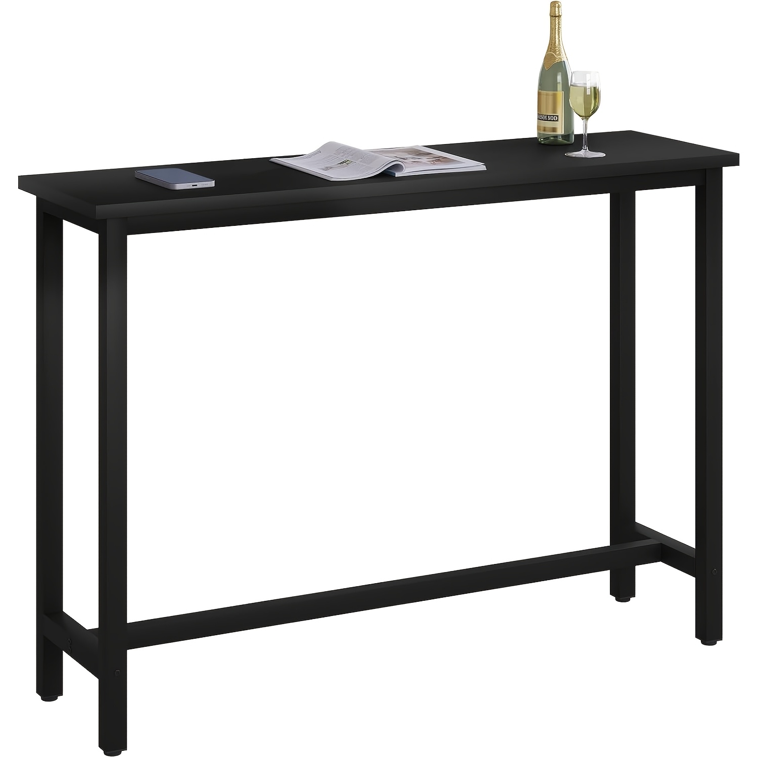 Image of 1pc Bar Counter, Bistro Table, Bar Table, Dining Table, Metal Frame, Mdf Tabletop, Black, 140x40x100 Cm (w X D X H)