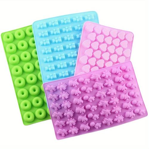 gummy molds silicone gummy molds with 2 droppers non stick silicone candy molds including mini dinosaur bear shape hearts and mini donut set of 4