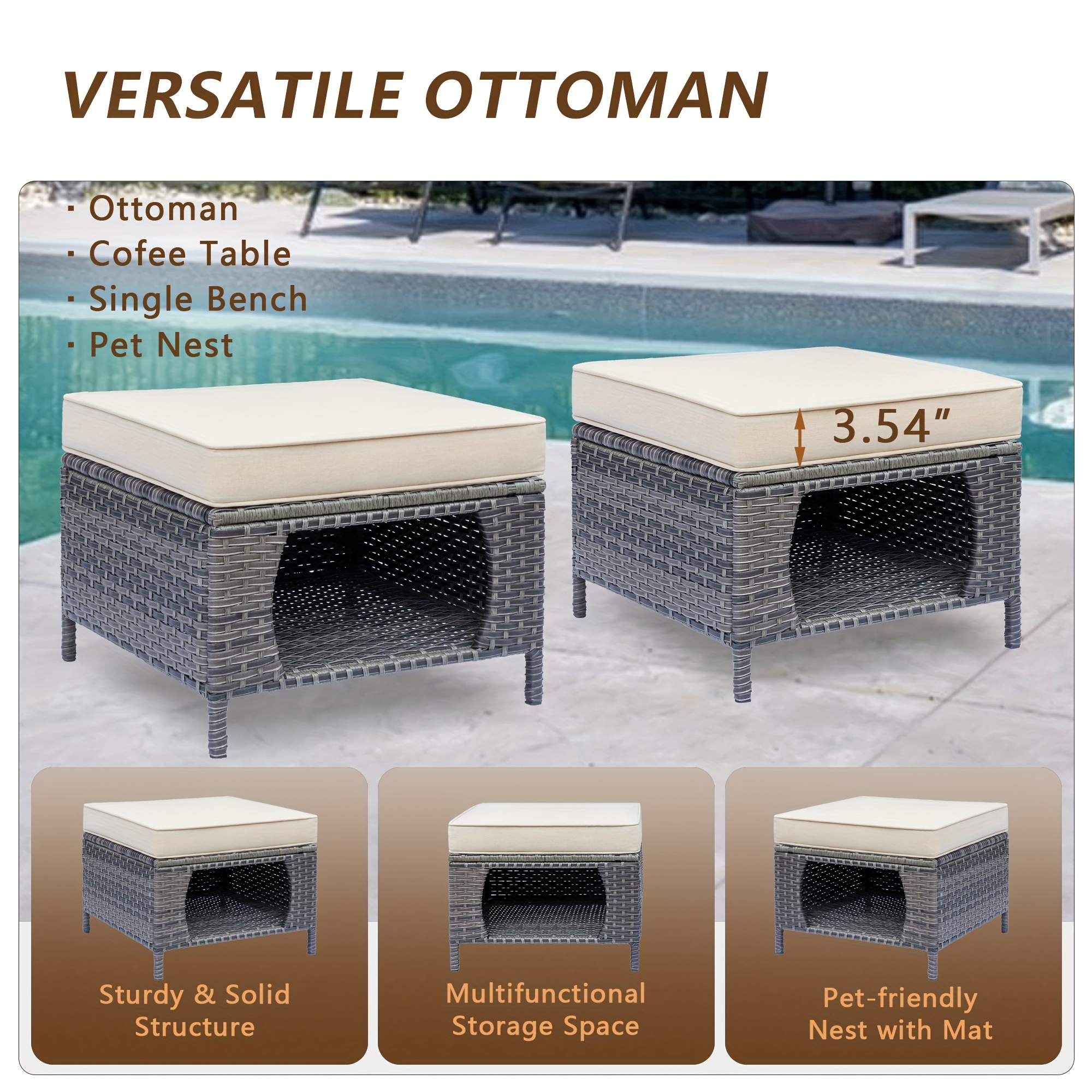 9pcs outdoor rattan furniture set made from all weather materials featuring 360 swivel rocking chairs a sofa ottomans and a tempered glass side table this high quality wicker is   Product details 6