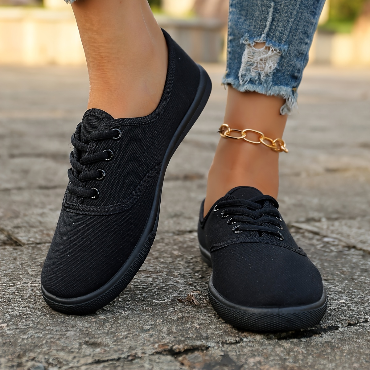 Basket Femme Lifestyle Generisch Baskets Pour Femme - Noir Et Doré - Respirantes - Couleurs Chaussures Quotidiennes Basse Talon