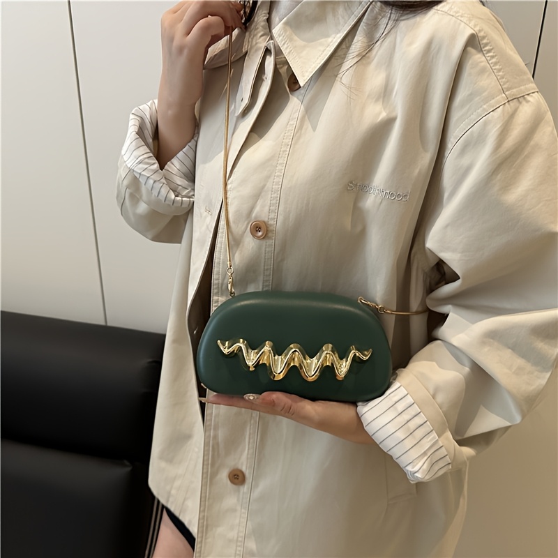 Women's Elegant Handbag Clutch Purse with Golden-Tone Snake Chain Strap - Multi-Way Crossbody/Handheld, Acrylic Shell & Buckle Closure, White/Golden/Coffee Brown/Black - Wedding, Party, Gala Accessory - Luxury Hand Carry Shoulder