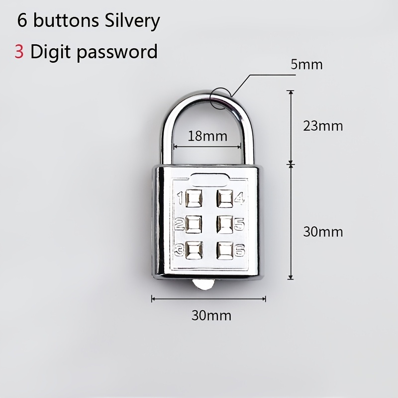 TEMU 6/8 Button 3/4 Digit Password Padlock Alloy Lock, Used For Suitcase Luggage Travel Mechanical Lock Anti-theft Lock, Mini Portable Lock, Password