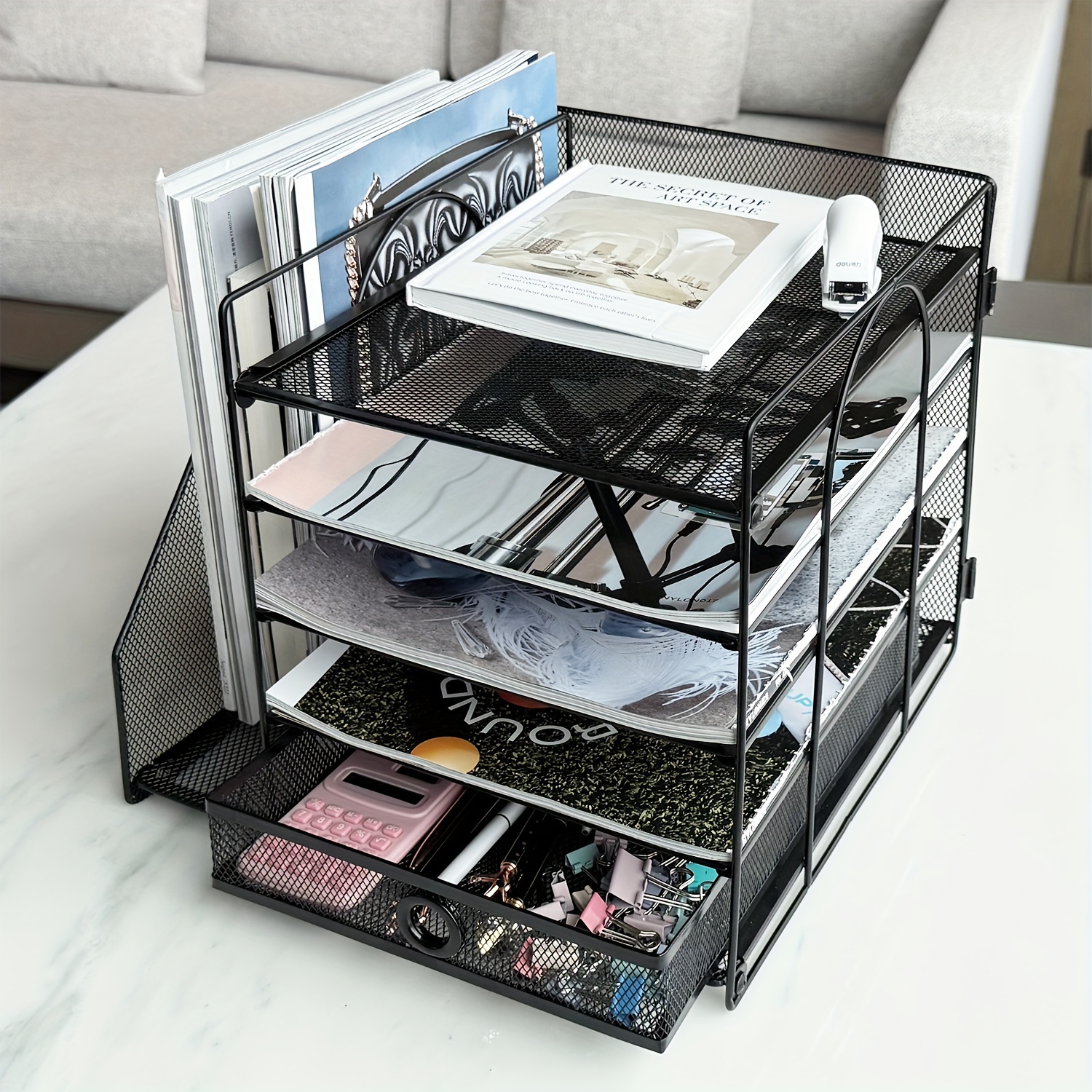 

Desk Organizers With File Holder, 5-tier Paper Organizer Letter Tray With Sliding Drawers And File Holder, Mesh Desktop File Organizer For School Office Supplies