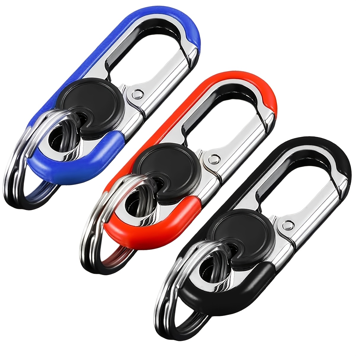 TEMU 3pcs Creative Double Ring Keychains (1pc Color) For Man And Woman, Waist Mounted Keychains, Suitable For Bags, Car Key Additions And Gifts