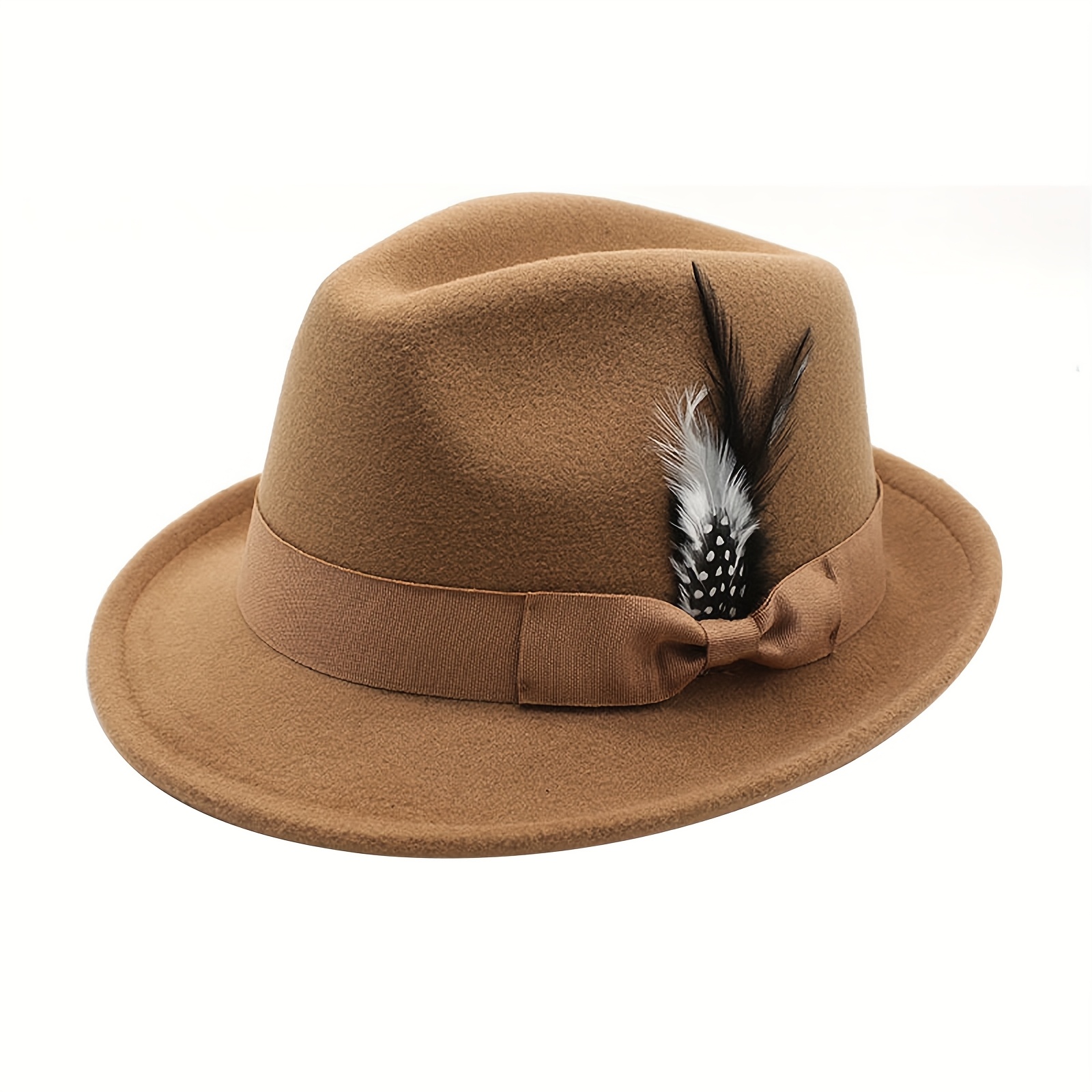 Men's & Women's Fedora Panama Hat With Feather - Classic Short Brim Warm Suitable For Adult Teens, Unisex For -gender Use, Feather Accent For Weddings, Themed Parties, Daily Wear - Fashionable