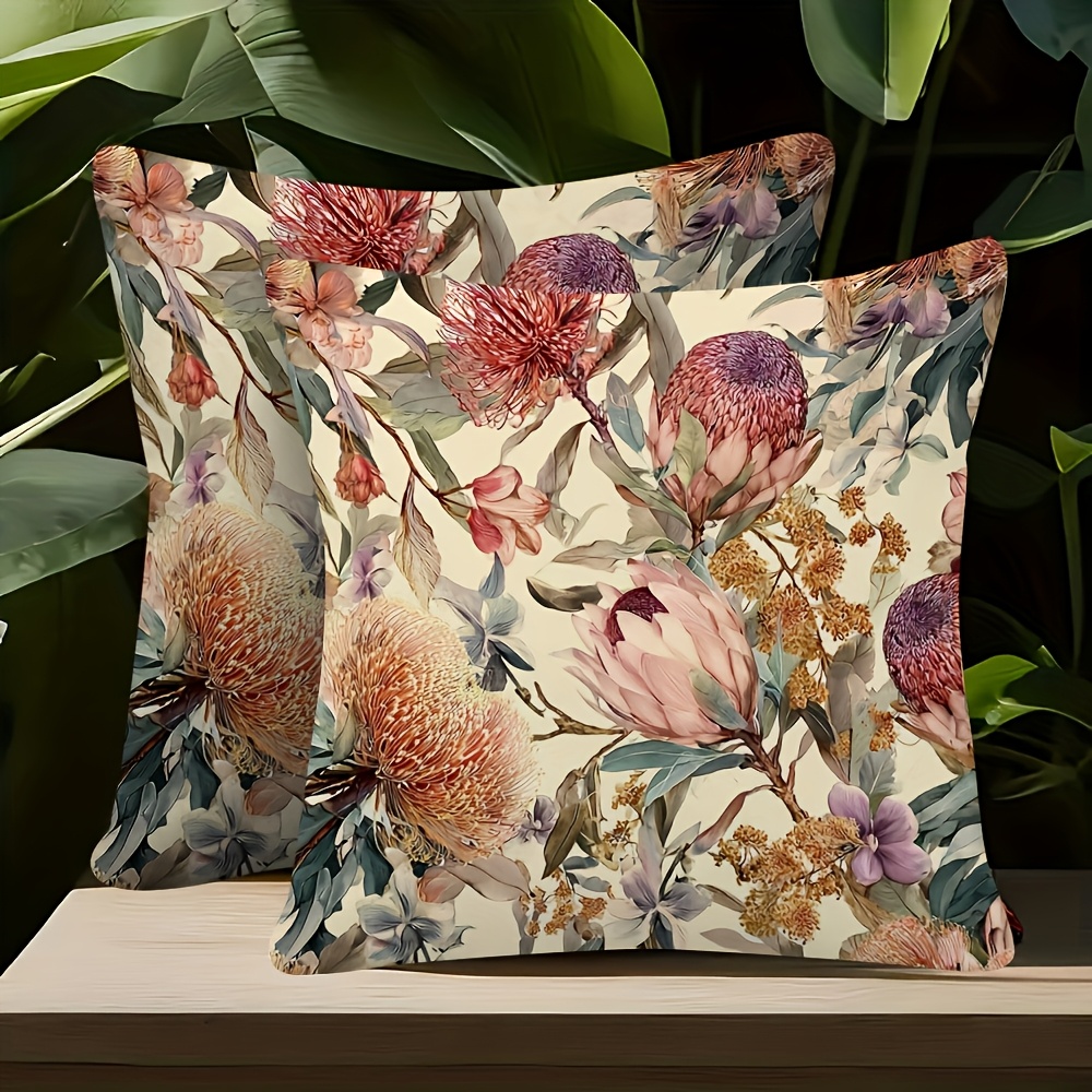 TEMU Set Of 2 Single-sided Printed Covers Measuring 18x18 Inches, Featuring A Seamless Watercolor Pattern Of Local Australian Flowers, Suitable For