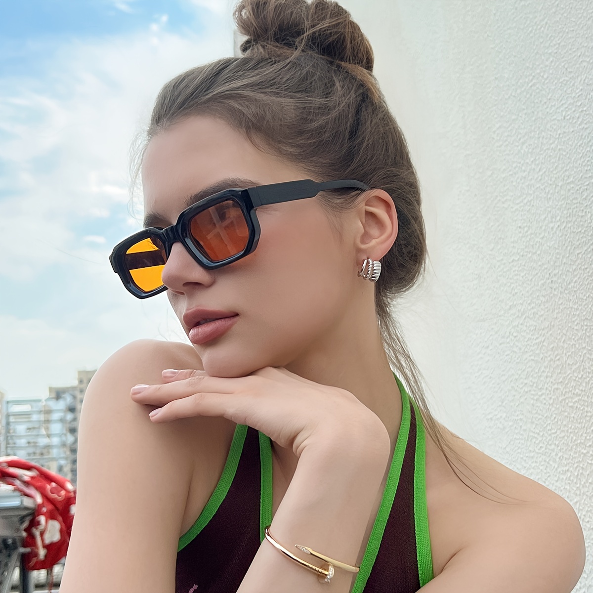 

Square Frame Fashion Glasses Retro Thickened Small Frame Fashion Orange Lens Glasses For Women