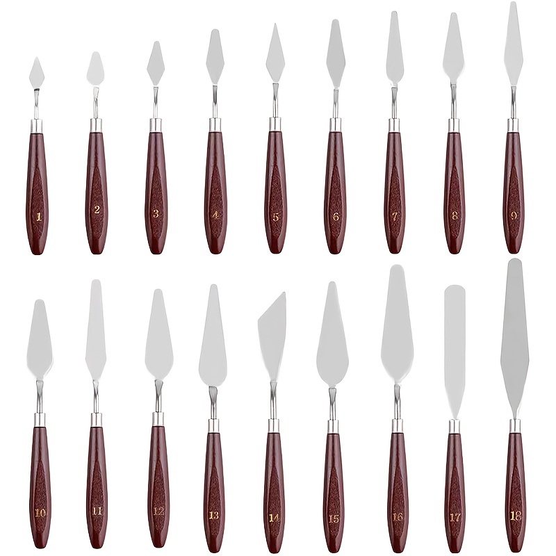 18pcs Painting Knife Set, Stainless Steel Spatula Palette Knife, Professional Palette Knife With Wooden Handle, Oil Painting Accessories, Palette Set Suitable For Oil And Acrylic Painting