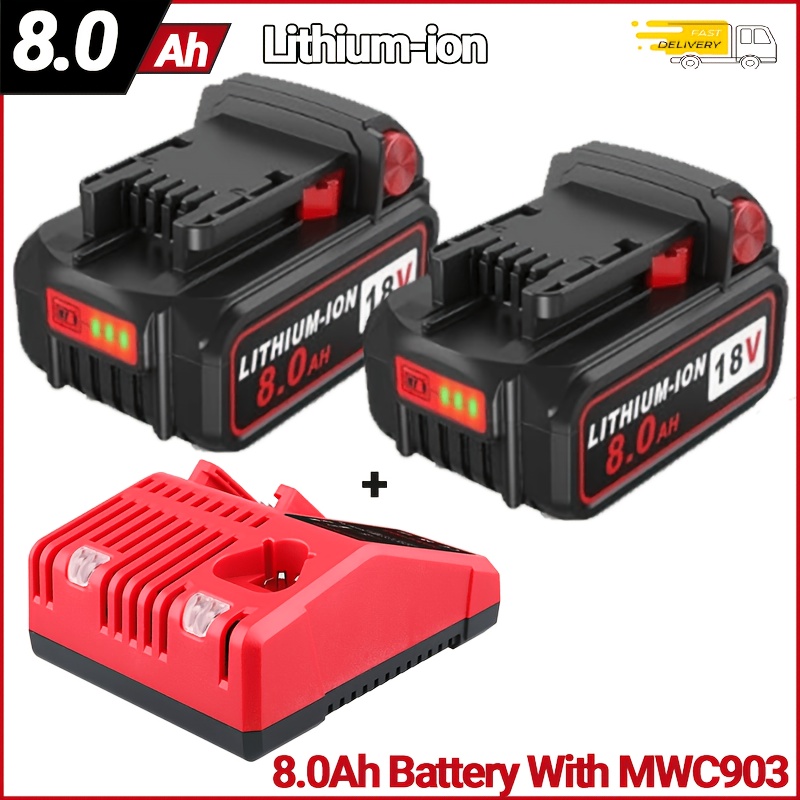 TEMU 2 Packs 8.0ah 18v Mwl1810 48-11-1828 Battery Replacement Battery With Mwc903 For 48-11-1880 18v 2646-22ct, 2643-21ct, 2641-21ct, 2646-21ct, 2646