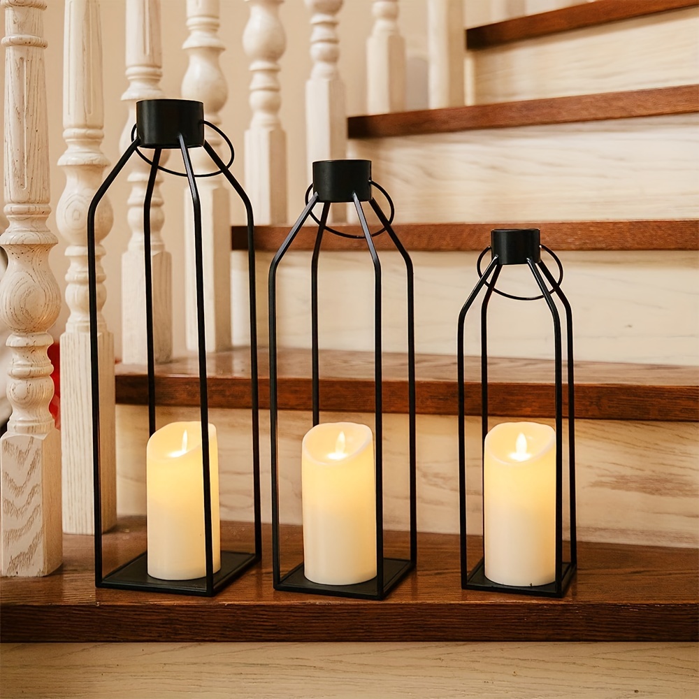 

3pcs/set Modern Farmhouse Lantern Decor Black Metal Candle Lanterns Front Porch Fireplace Indoor Outdoor Decoration