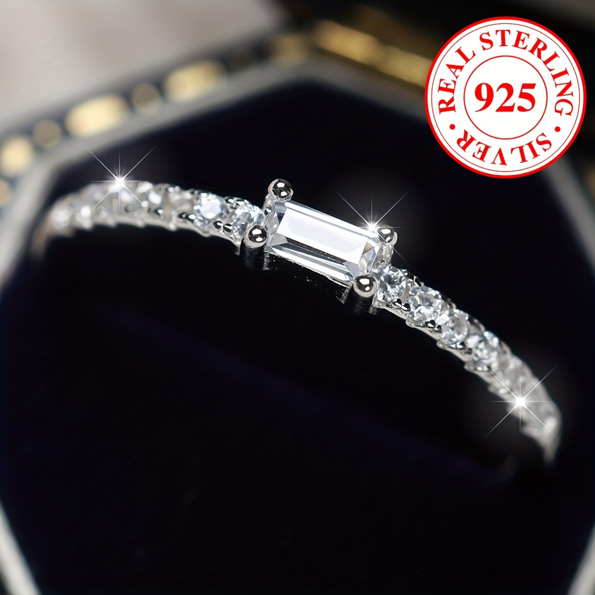 

925 Sterling Silver Rectangular Zircon Thin Band Ring Women's Engagement Ring Suitable For Engagement Banquet Wear