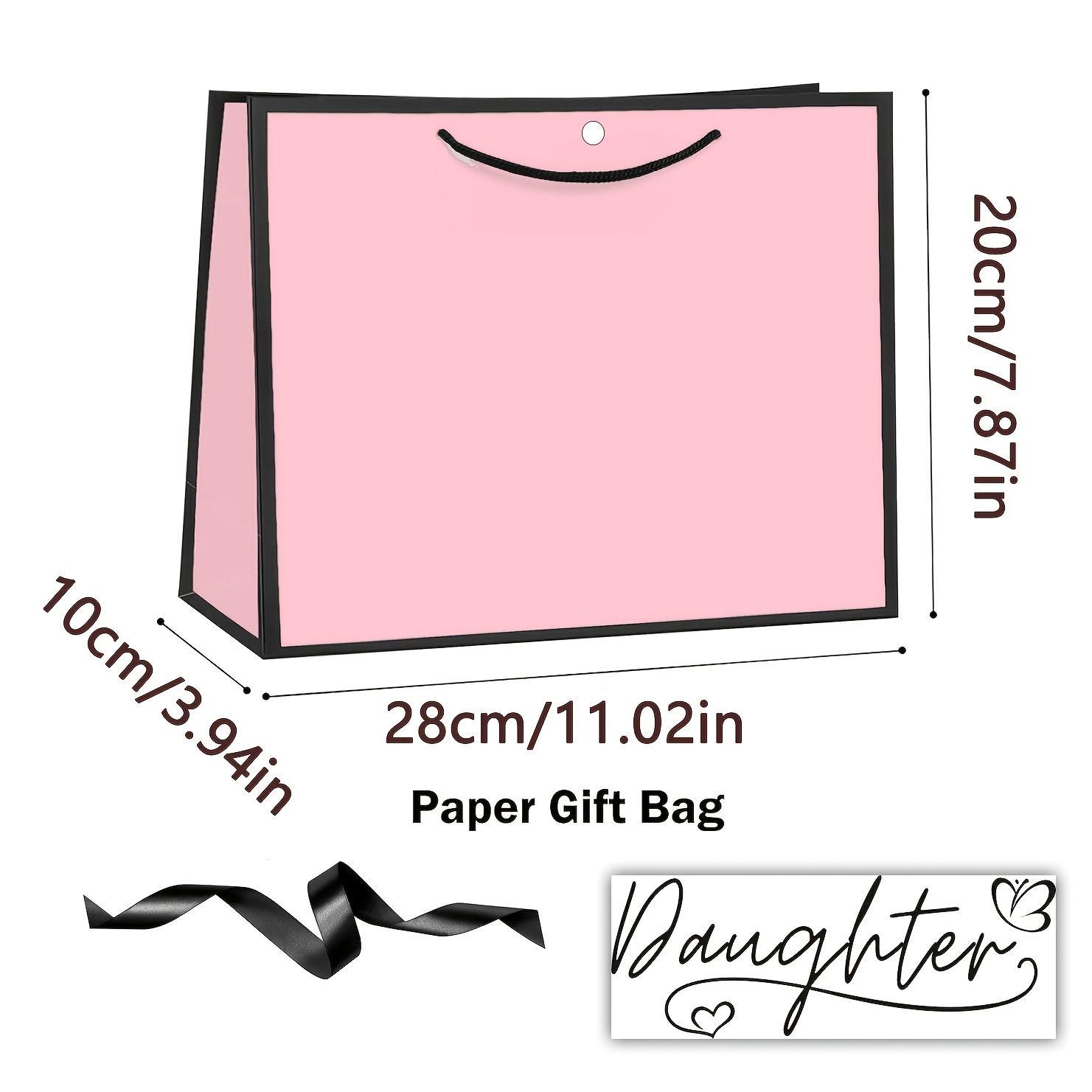 TEMU 1pc, Fashion Gift Bag, Pink And White, Lightweight Foldable Paper Shopping Bag With Ribbon, Christmas Gift, Birthday And Thanksgiving Paper Gift