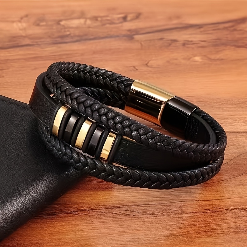TEMU Bracelet tressé minimaliste de qualité supérieure pour homme, bracelet rigide à fermoir magnétique accentué, un cadeau pour les parents et , un