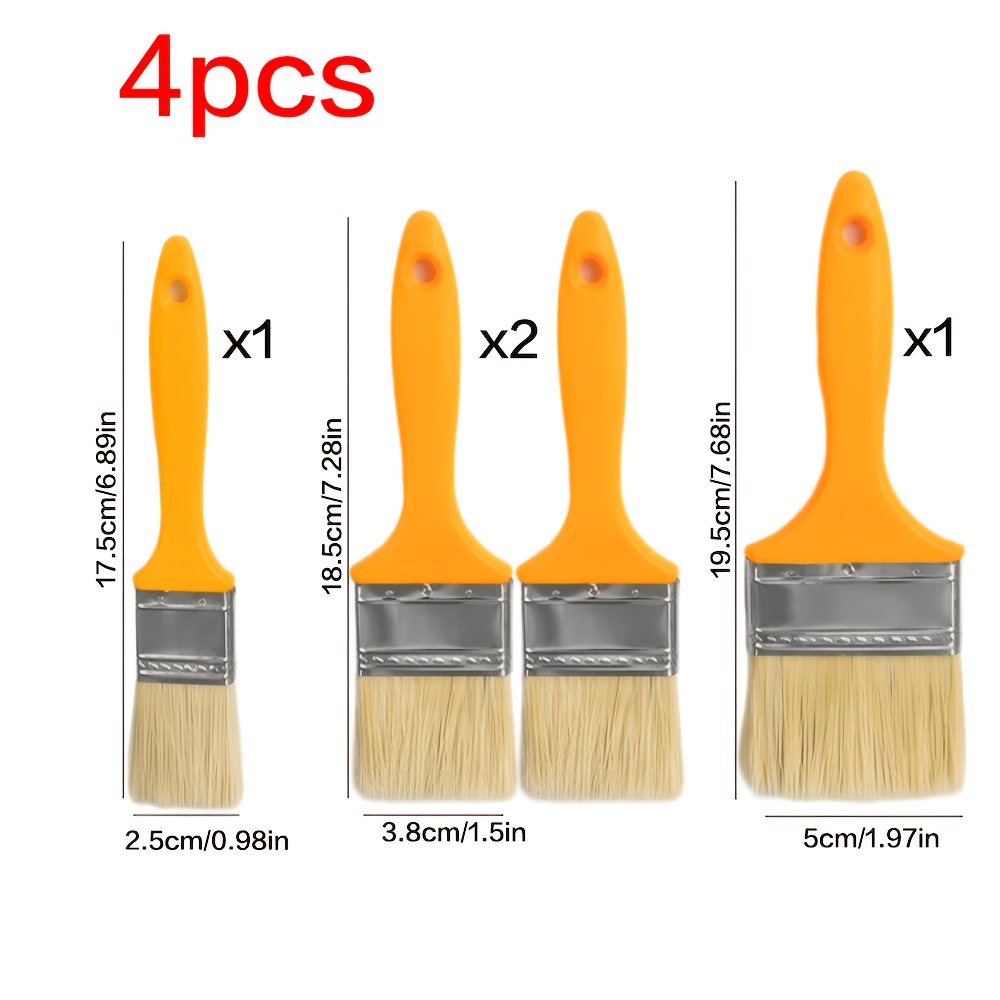 TEMU 4pcs Paint Brushes, Using Professional-grade Bristles, Equipped With Yellow Wooden Handle And Synthetic Bristles, Suitable For Wall Paint,