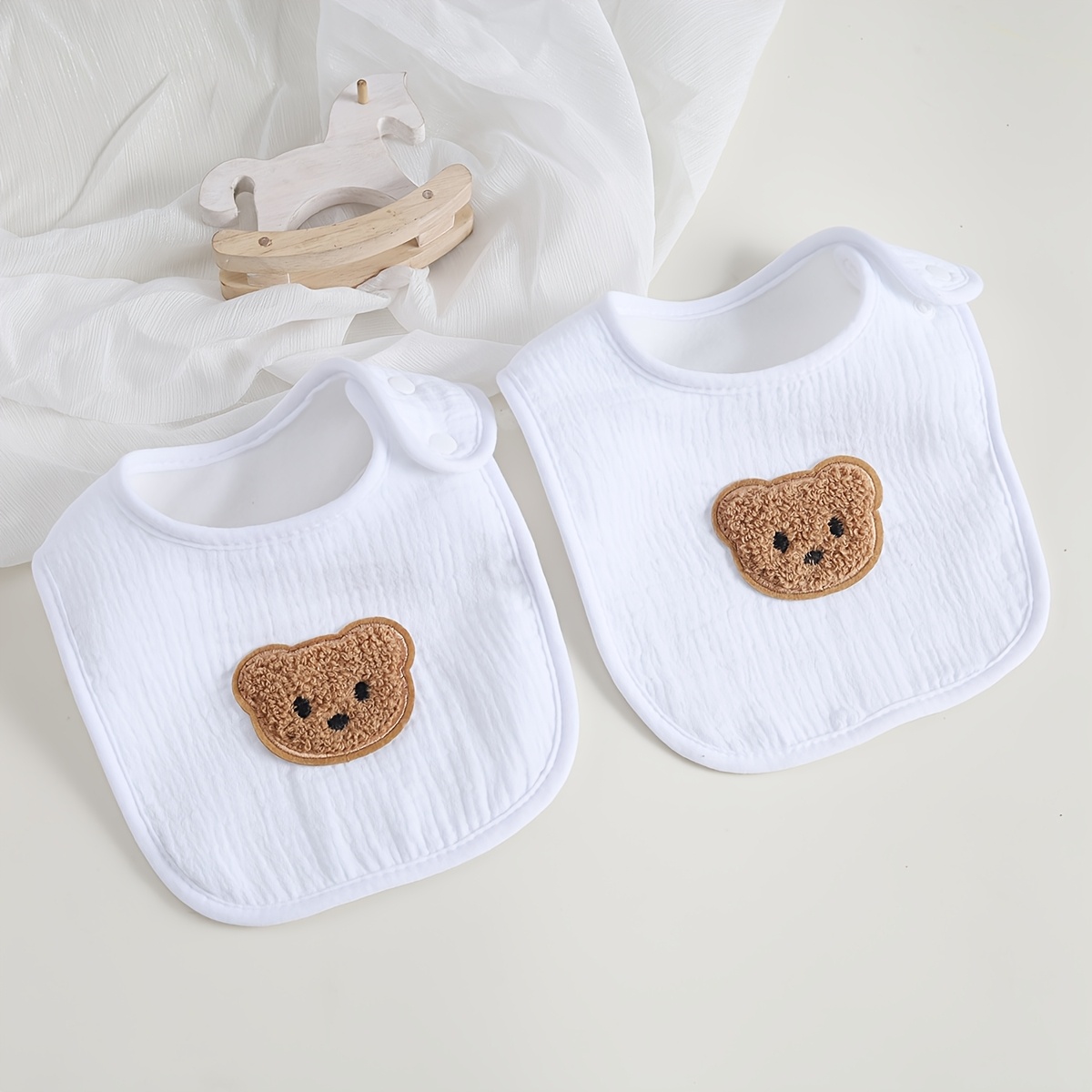 2pcs Children's Bibs, Pure Cotton, Double-layer Thickened, Water-locking, , Quick-dry, Solid Color