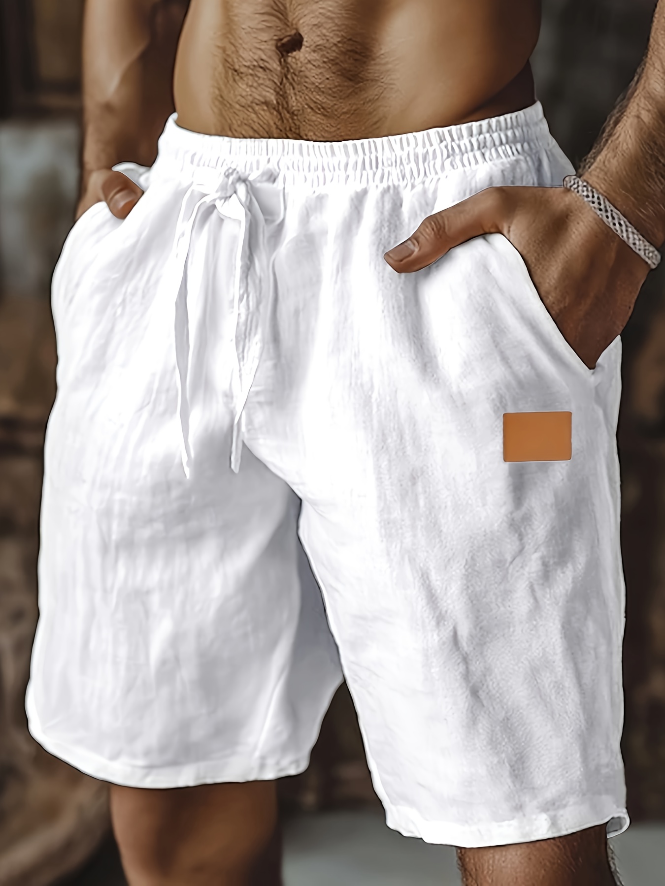 Men's Linen Shorts · Summer Shorts with Drawstring Pockets, Elastic Waistband | Solid Color, Comfortable and Breathable | Casual Daily Vacation Fashion Classic Style