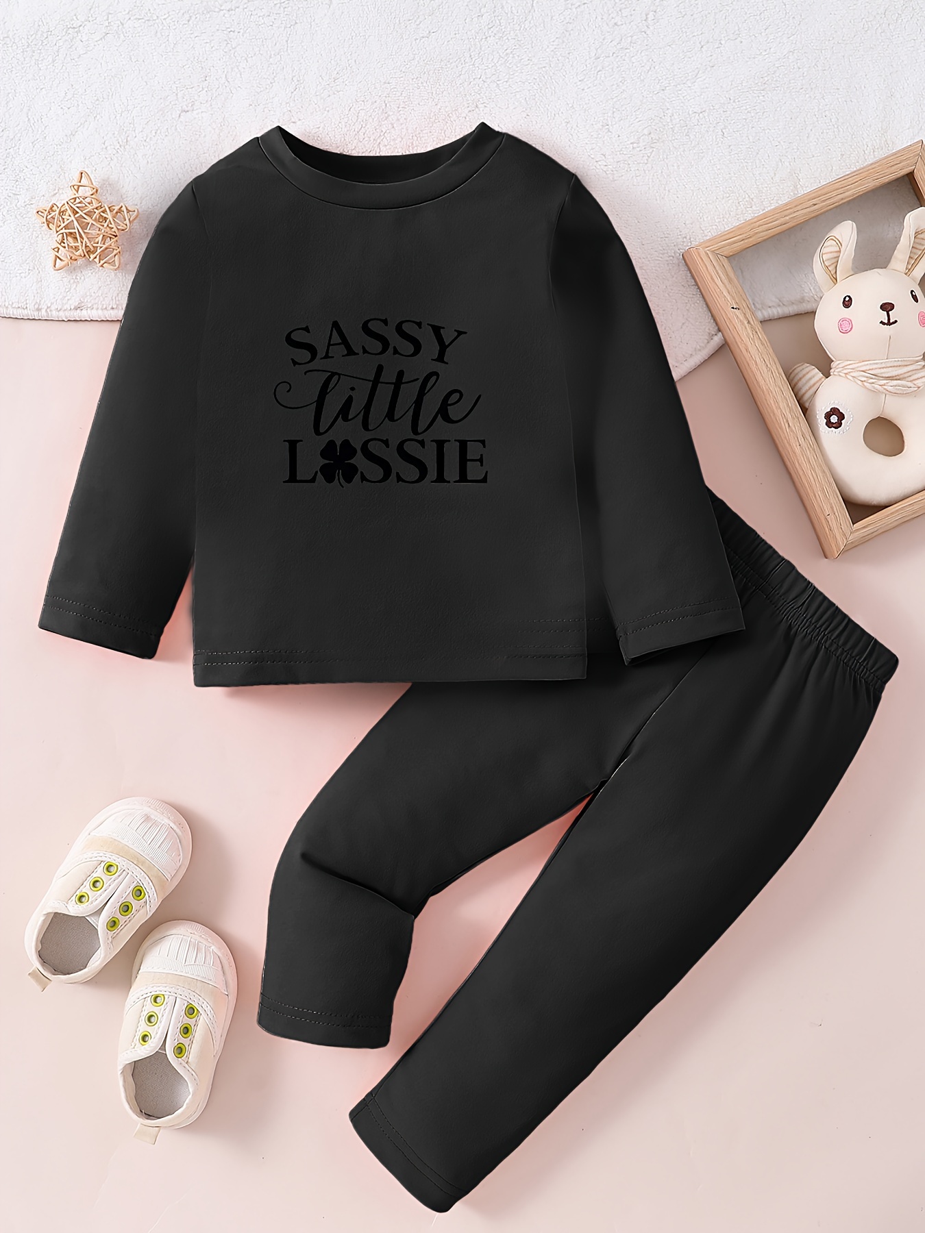 Children's sassy Little Lassie Print Casual Outfit Long - Temu