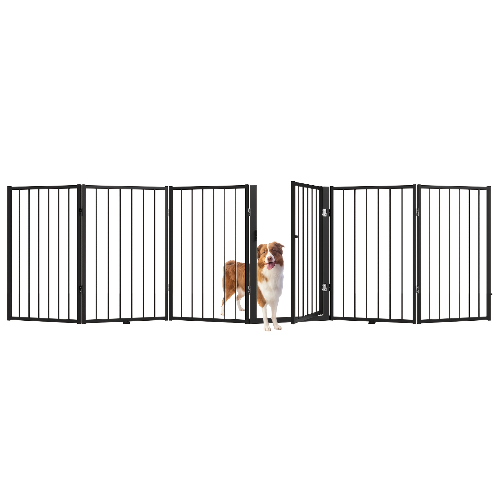 TEMU 120" Extra Wide 32" Tall Freestanding Dog Gate With Door Metal Freestanding Dog Gate (for Outdoor Indoor Use) For Doorways, Large , Decks,