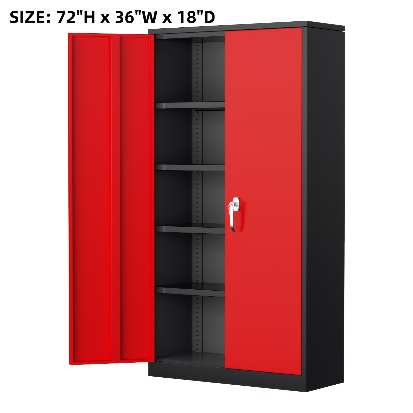 TEMU Metal Garage Storage Cabinet, 71"/72" Tall, Steel Floor-standing Model, With 2 Doors, 4 Adjustable Shelves, Lockable, Spray-painted Finish,