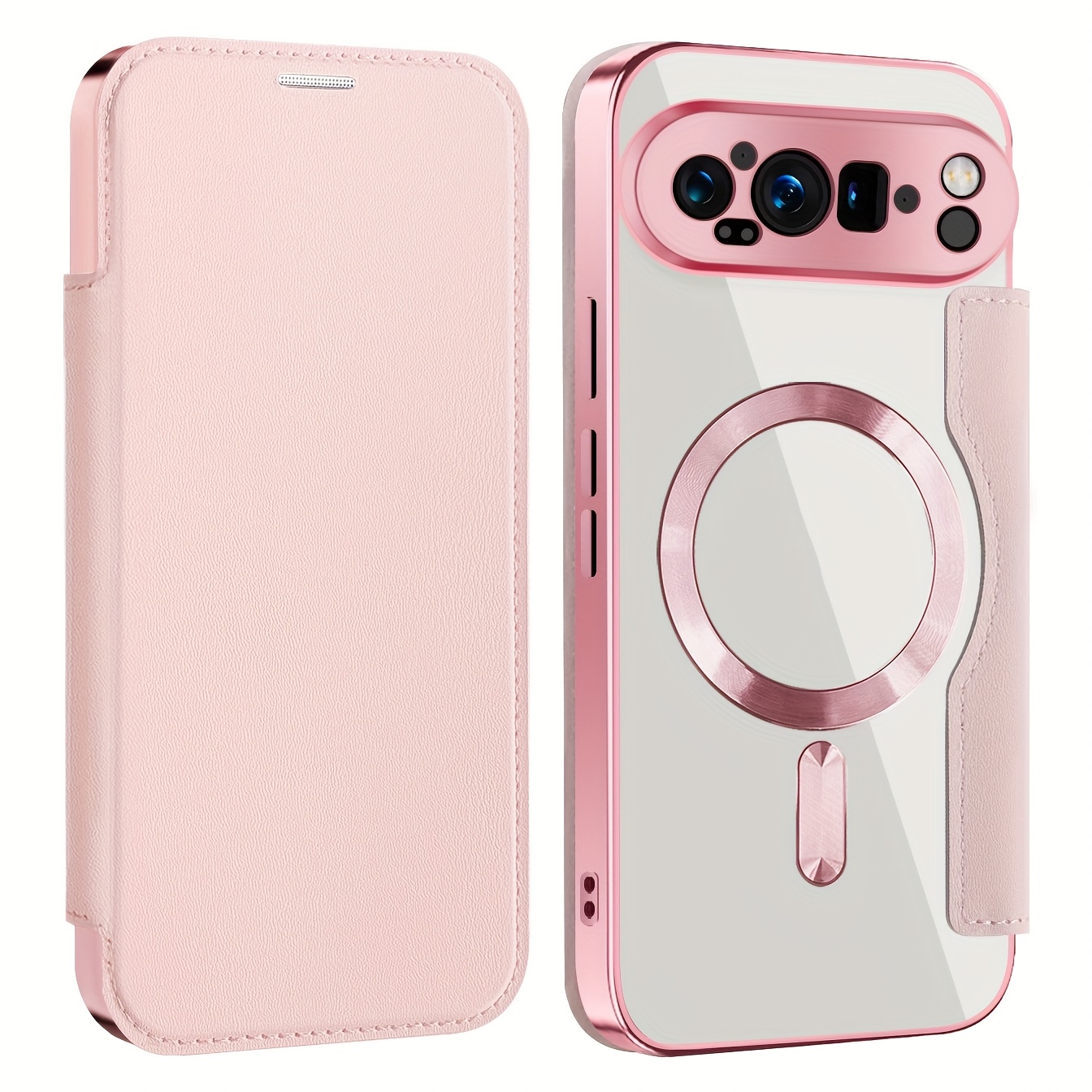 TEMU Phone Case: Flip Cover Electroplated Magnetic Wireless Charging Card Slot Protective Case For Google Pixel 9 Pro Xl, Full-coverage Drop-proof