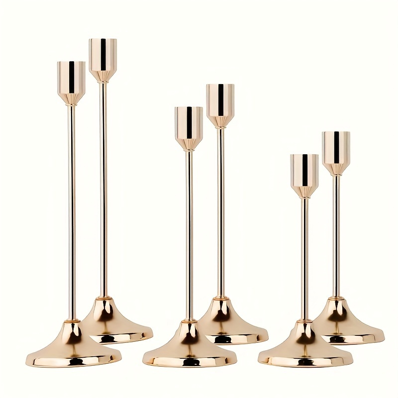 NLBTW Kerzenhalter-Set Aus Messing – 3-teilig, Goldfarben, Verschiedene Höhen (15,2-24,6 Cm) Für Tisch, Kamin & Deko