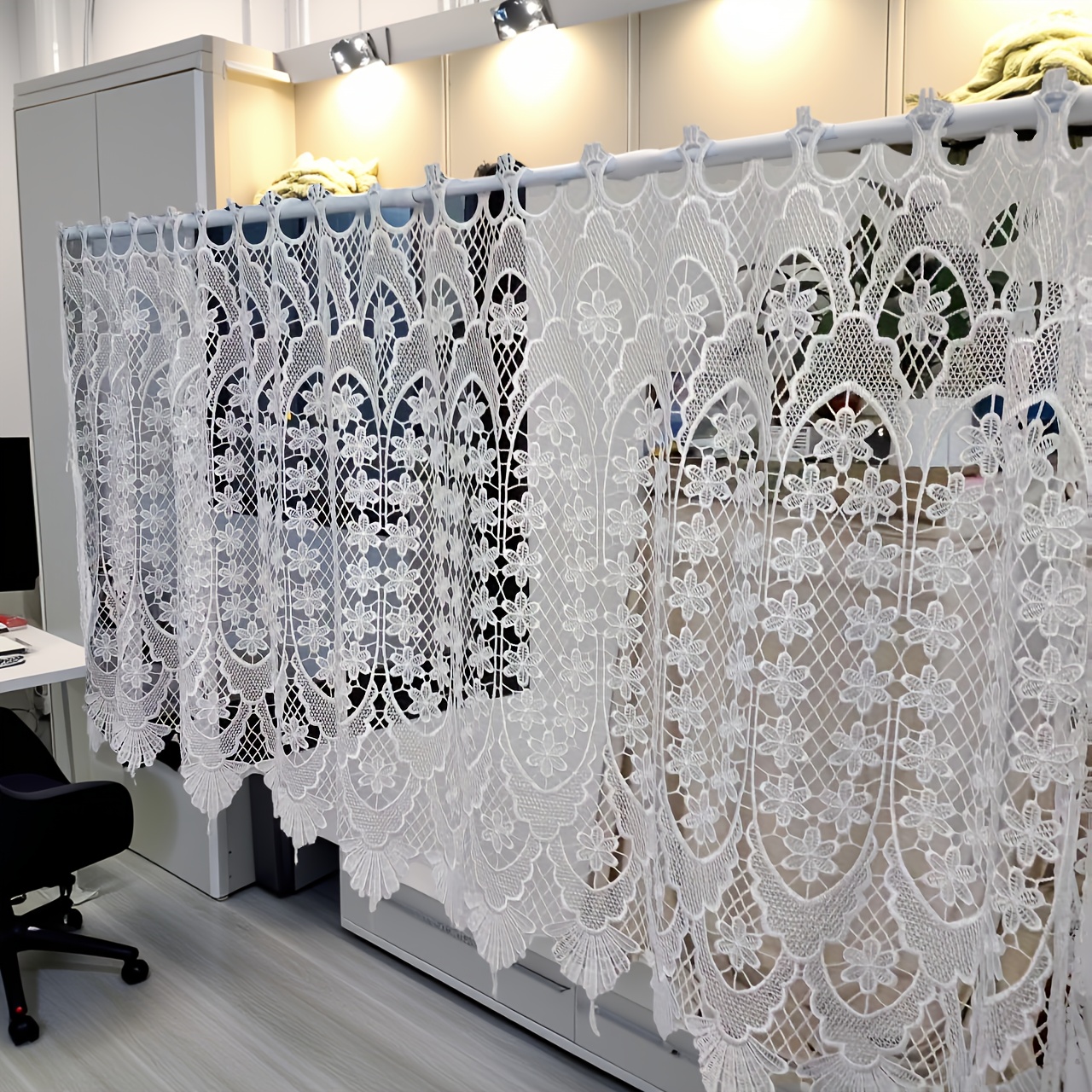 Image of European Embroidery No-drill Small Curtain Room Partition Hanging Curtain Door Curtain Wardrobe Shoe Cabinet Party Holiday Decoration Half Curtain Short Curtain 1pc