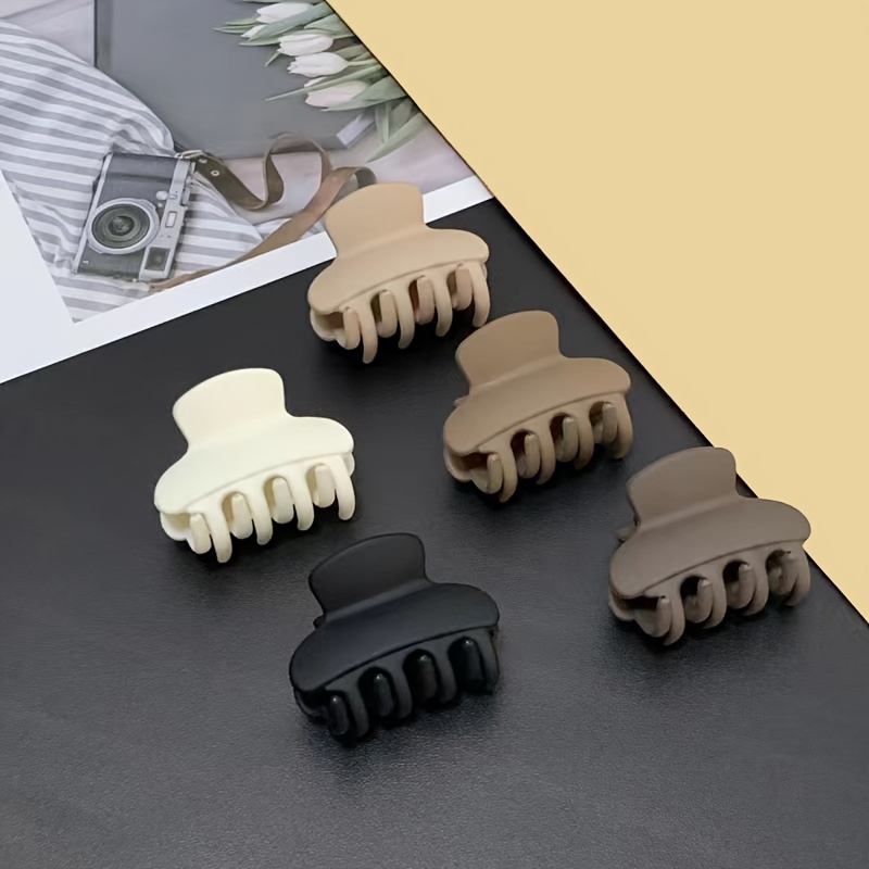 Image of 5pcs Simple Medium Matte Frosted Coffee-colored Hair Claws For Elegant High Ponytails, Suitable For Daily Use And Casual Gatherings