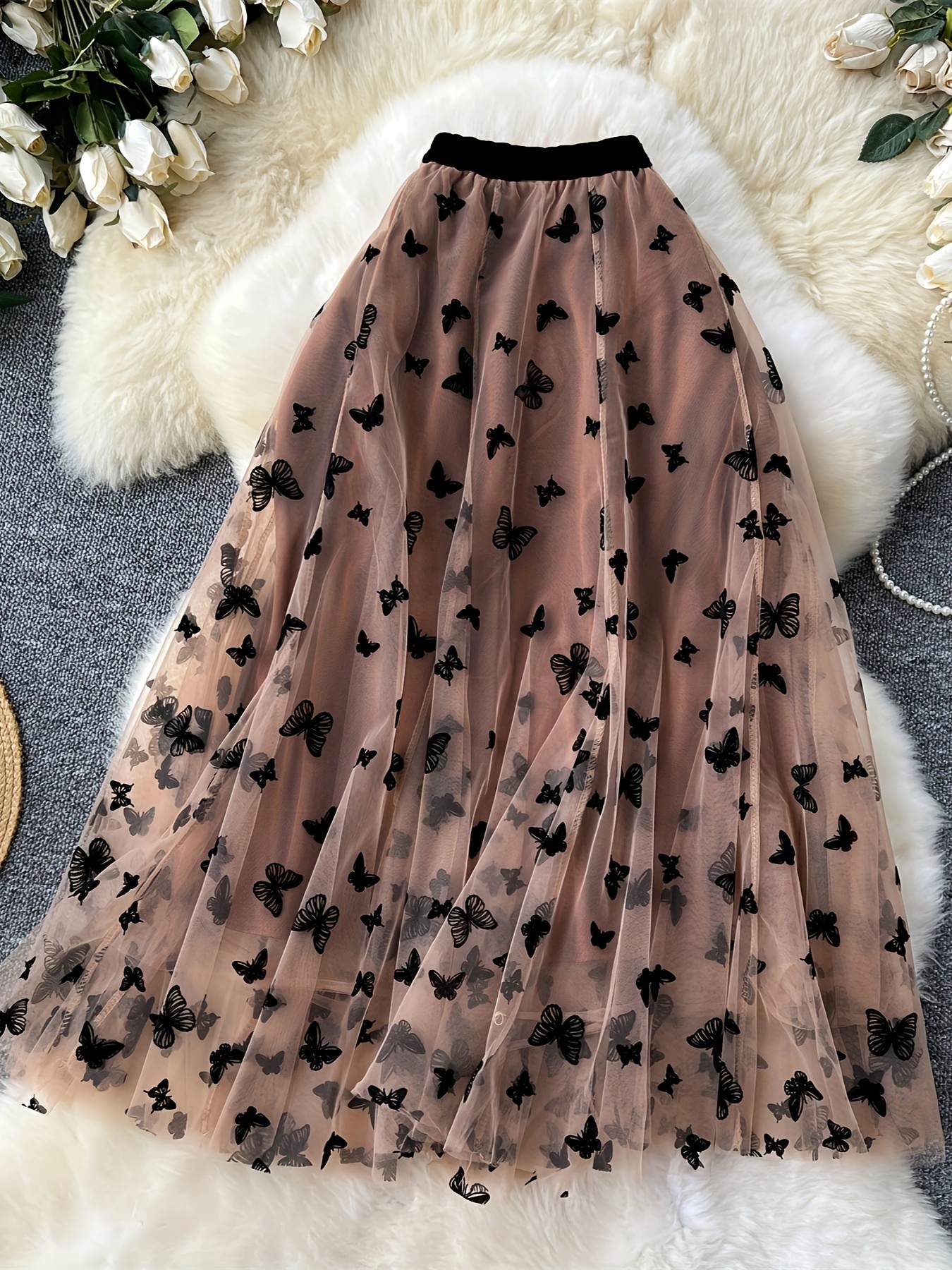 jupe midi à motif papillon en tulle floqué femme en Temu Switzerland