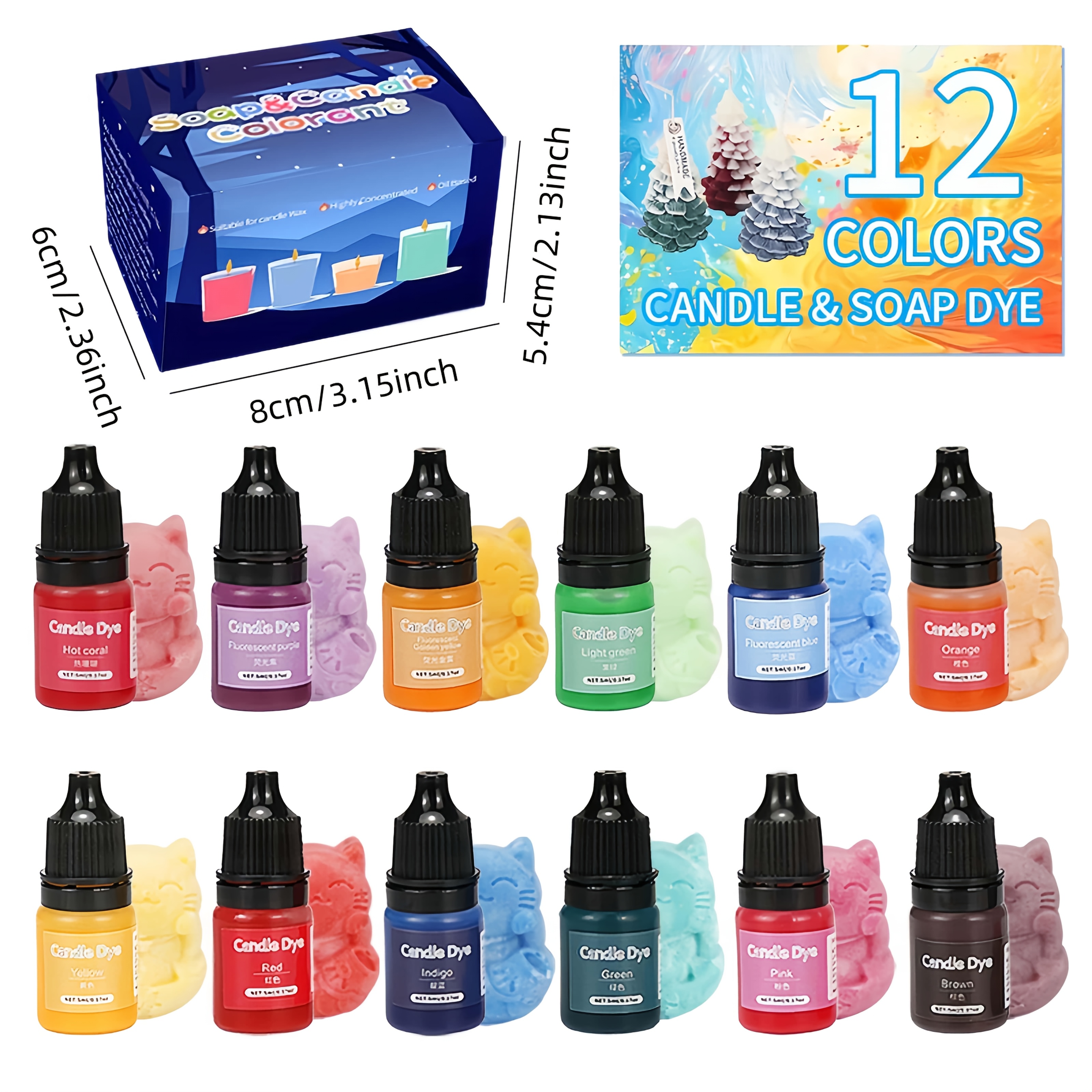TEMU 12 Colors High Concentration Candle Dye Set - 5ml Liquid Wax Colorant For Soy Wax, Beeswax, Paraffin Candle Making - Vibrant Non-fading Pigments