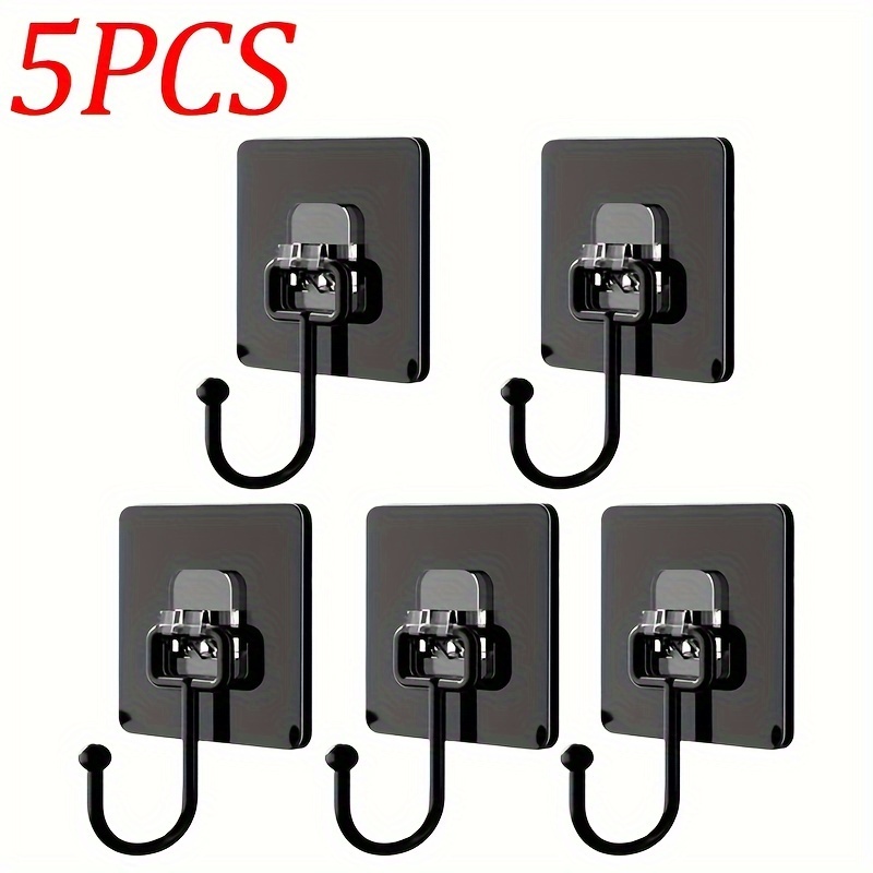 Image of 5pcs Heavy-duty Adhesive Hooks - Nail-, Reusable Wall Hangers, Suitable For Coats, Towels, And Shower Caps -