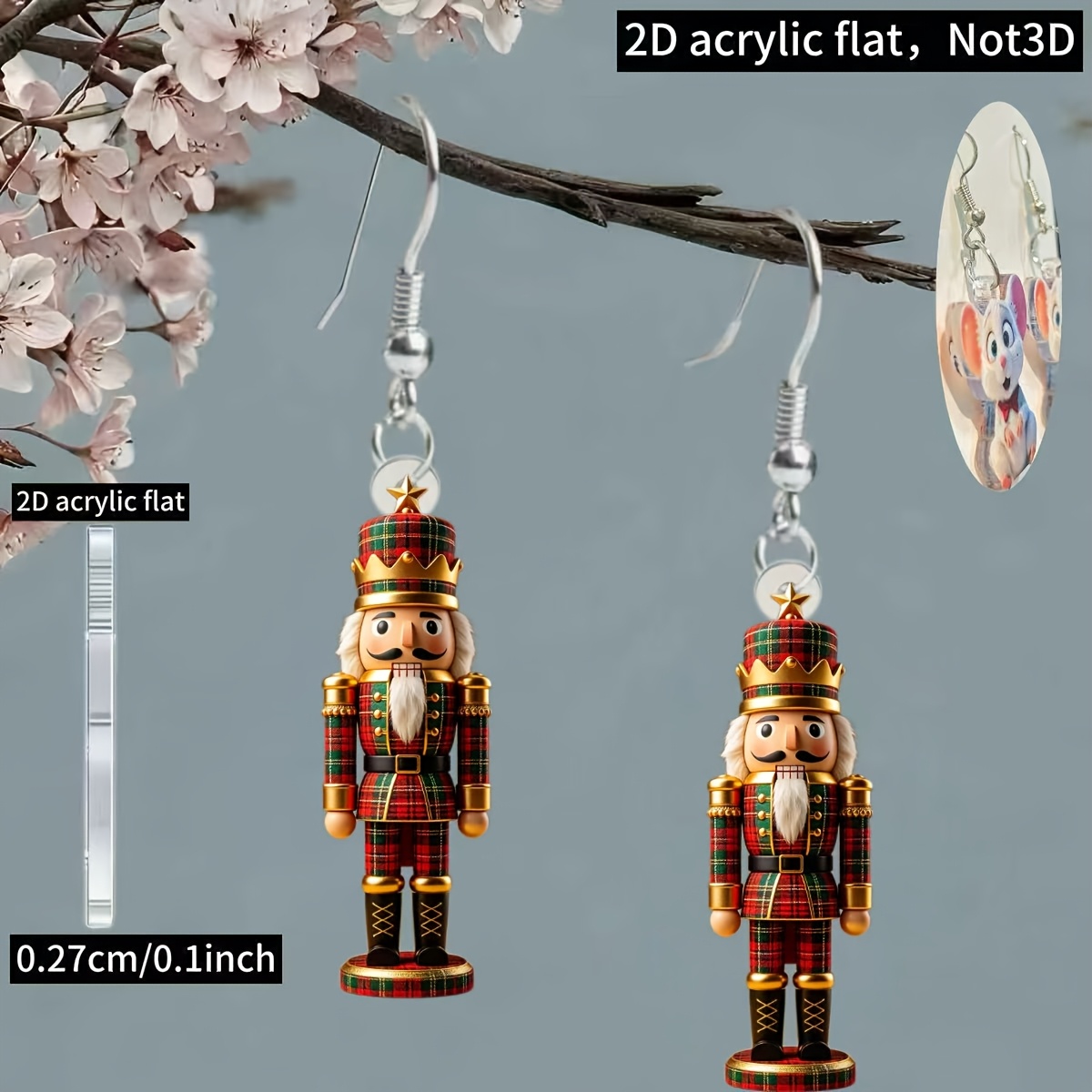 2D Acrylic Christmas Nutcracker Pendant DIY Earrings