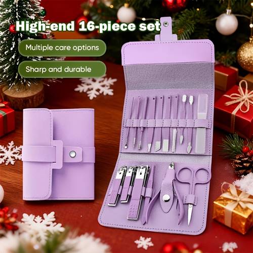 a set of 16pcs high end stainless steel nail clippers straight blade nail file earrings scissors and a travel set