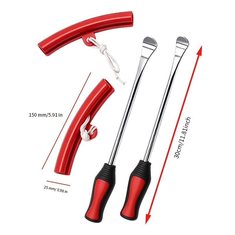 TEMU 4pcs Multi-functional Protector Tire Pry Bar Set, 12-inch Tire Changing Tool For Bicycles, Motorcycles, Scooters, And Small Cars, Non-slip