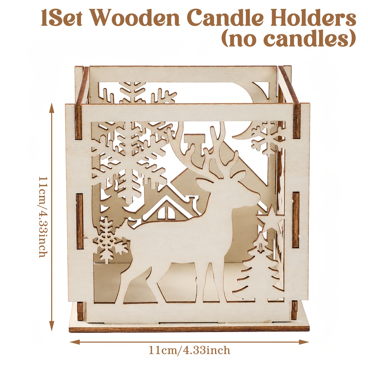 TEMU 1set, Merry Christmas Wooden Candle Holders(no Candles), Christmas Tree Snowflake Elk Candle Holders Suitable For Diy Painting, Merry Christmas