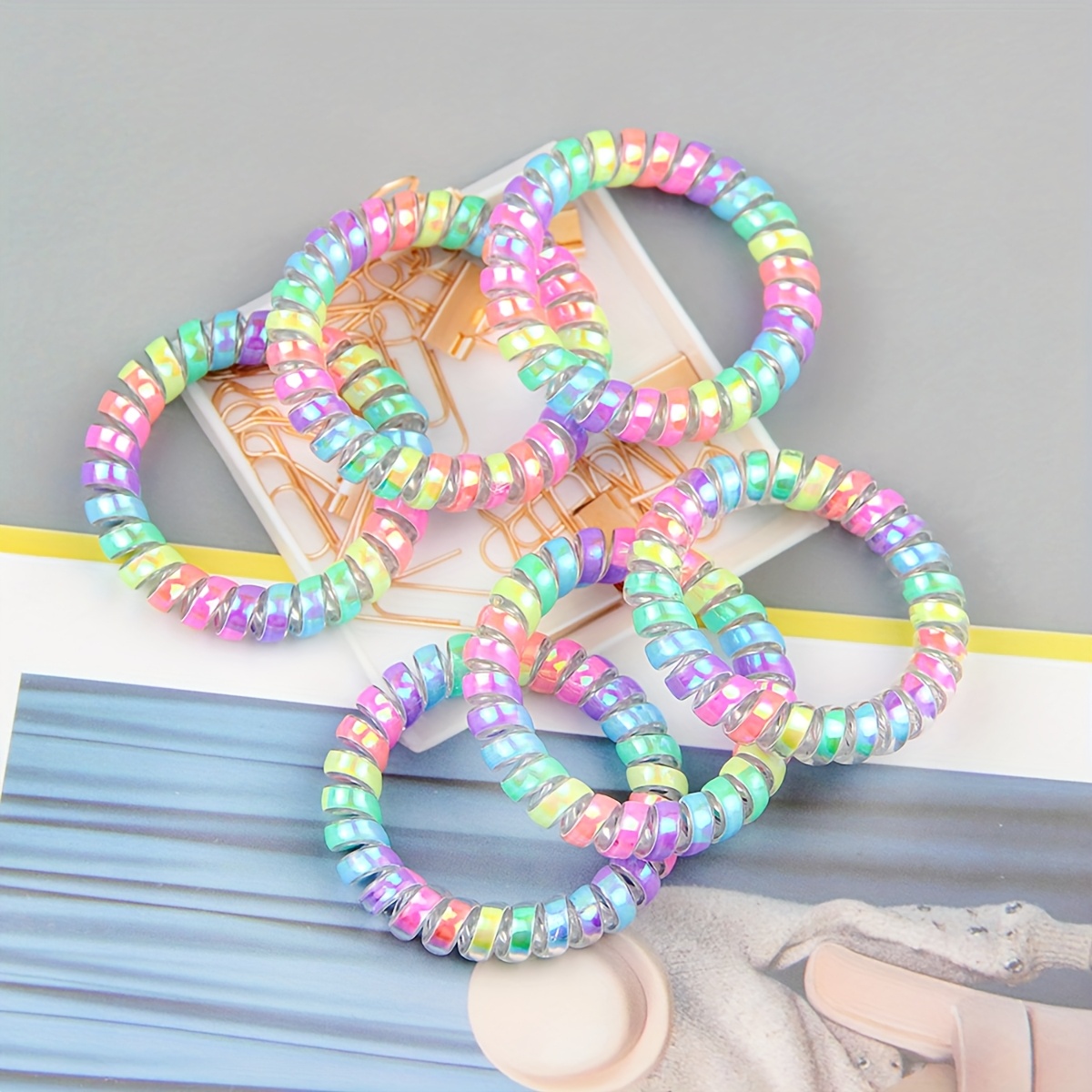 3pcs/5pcs/10pcs Pack Multicolor Dopamine Hair Ties with Glitter