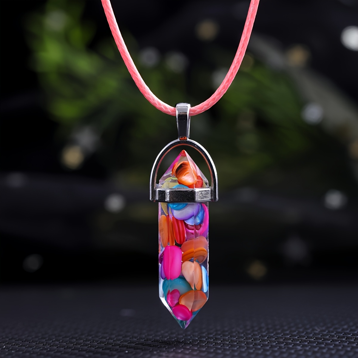 12pc Multi-Color Resin Hexagon Pendant Necklace Set