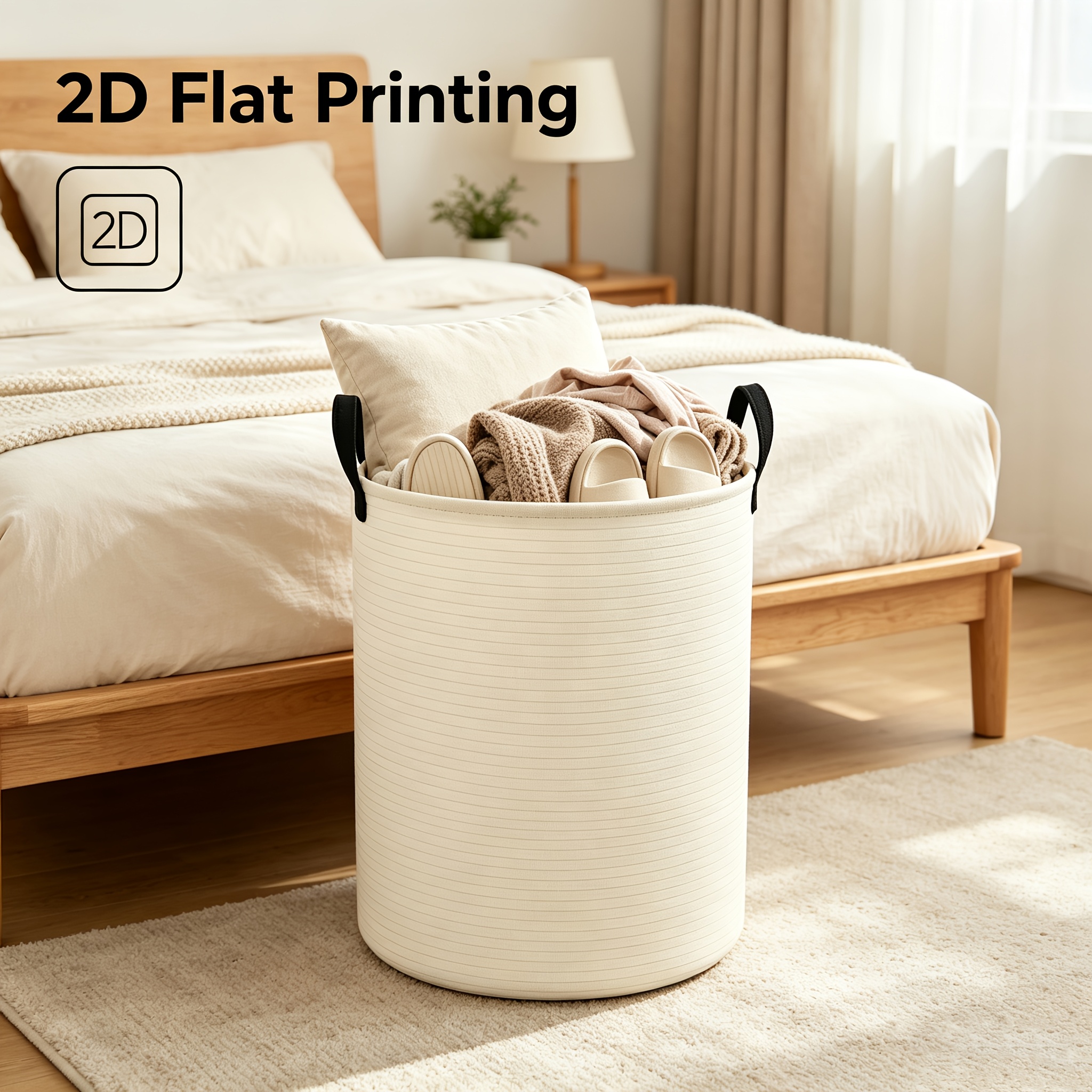 TEMU Panier à linge à rayures beige grande , corbeille à linge sale pliable avec poignée durable, boîte de rangement pour chambre, salle de bain et